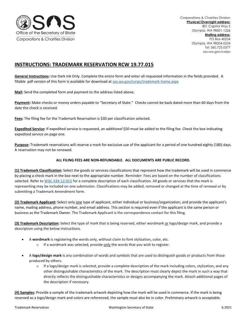 Trademark Reservation | Pdf Fpdf Docx | Washington