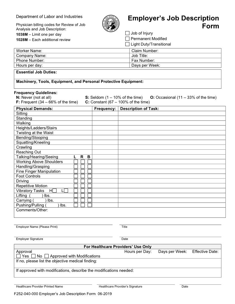 Employers Job Description {F252-040-000} | Pdf Fpdf Doc Docx | Washington