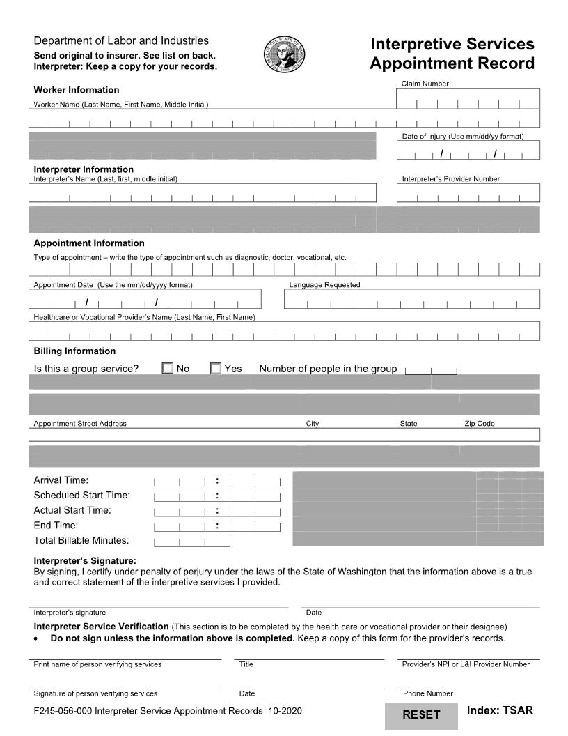 Interpretive Services Appointment Record {F245-056-000} | Pdf Fpdf Doc Docx | Washington