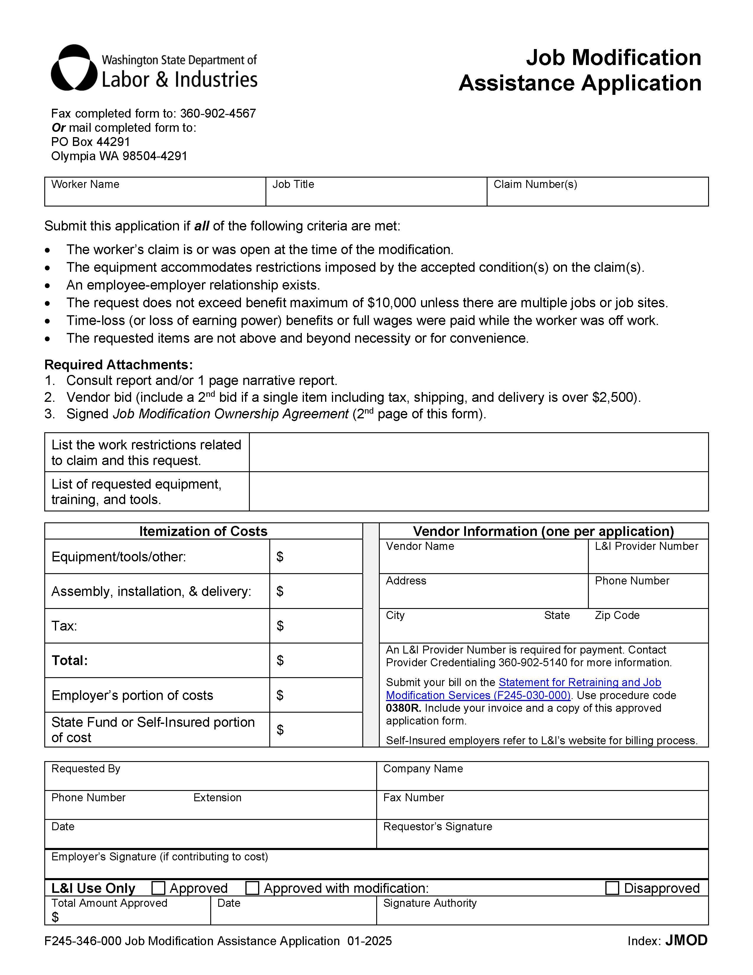 Job Modification Assistance Application {F245-346-000} | Pdf Fpdf Doc Docx | Washington