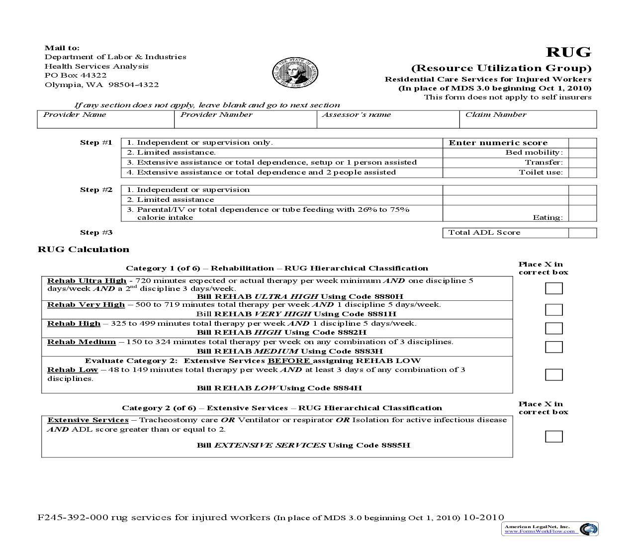 Resource Utilization Group (Rug) Residential Care Services For Injured Workers {F245-392-000} | Pdf Fpdf Doc Docx | Washington