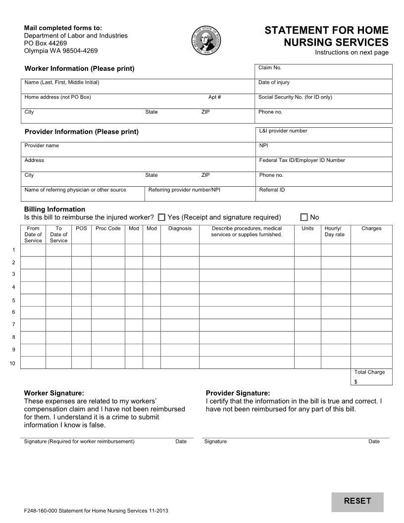 Statement For Home Nursing Services {F248-160-000} | Pdf Fpdf Doc Docx | Washington