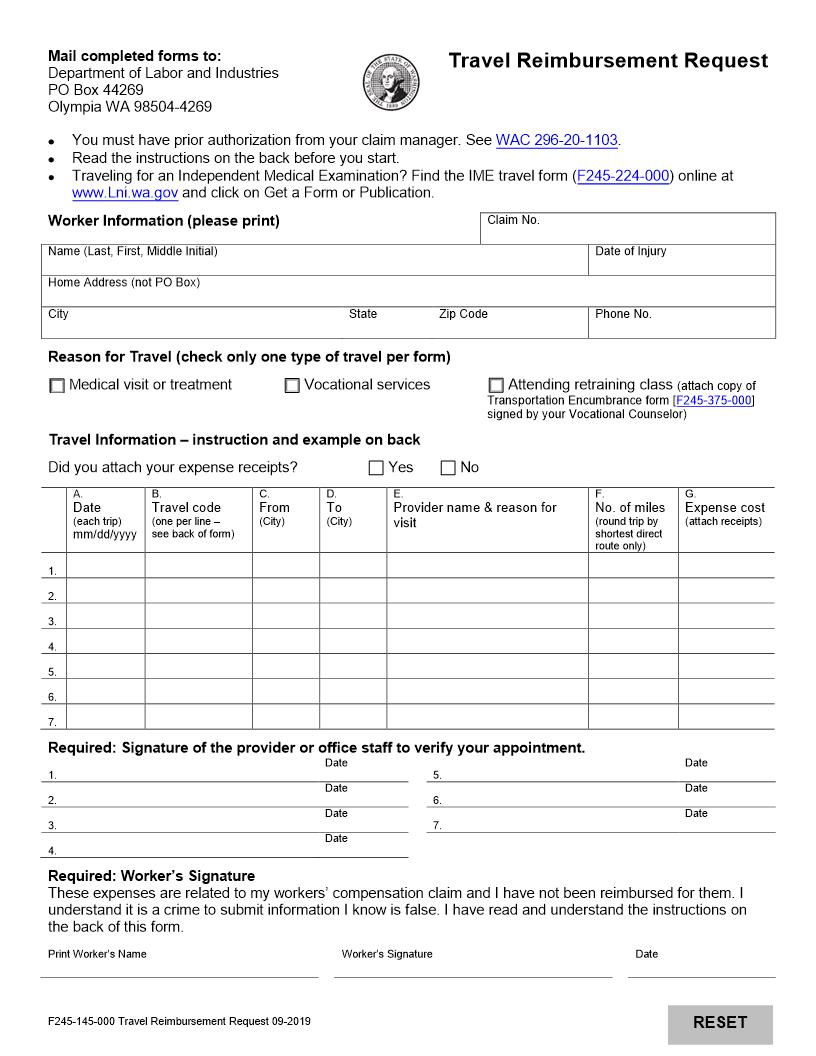 Travel Reimbursement Request {F245-145-000} | Pdf Fpdf Doc Docx | Washington