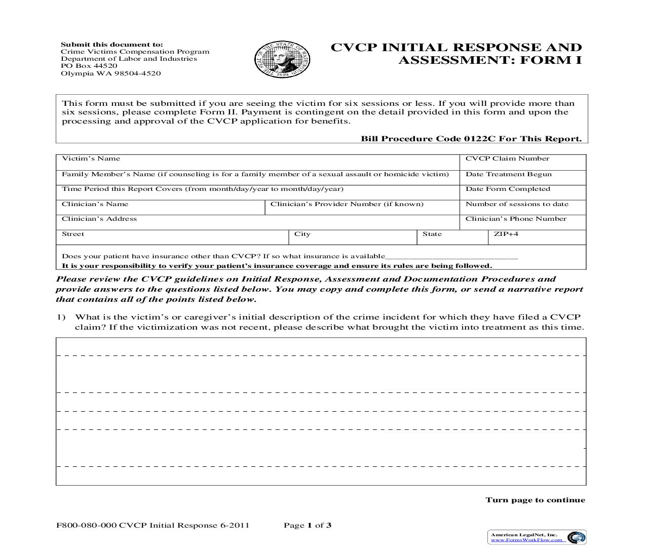 CVCP Initial Response And Assessment Form I {F800-080-000} | Pdf Fpdf Doc Docx | Washington