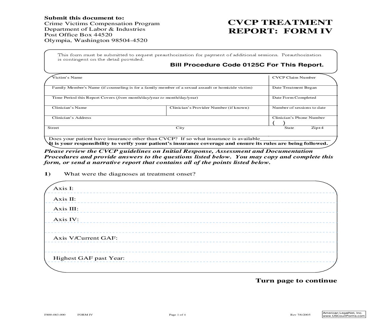 CVCP Treatment Report Form IV {F800-083-000} | Pdf Fpdf Doc Docx | Washington
