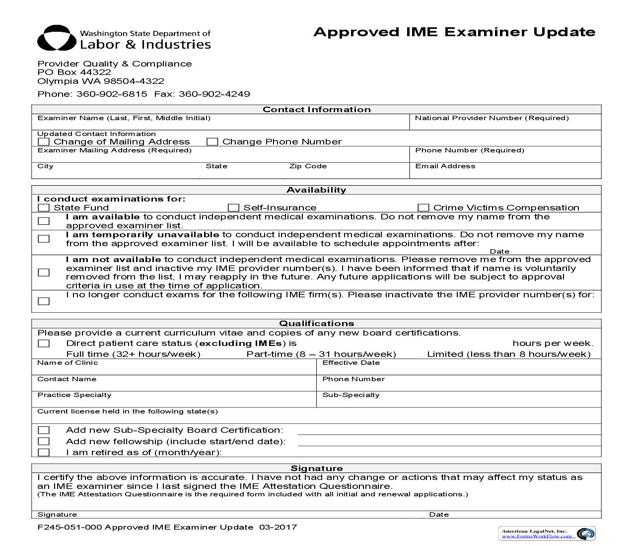 Approved IME Examiner Update {F245-051-000} | Pdf Fpdf Doc Docx | Washington