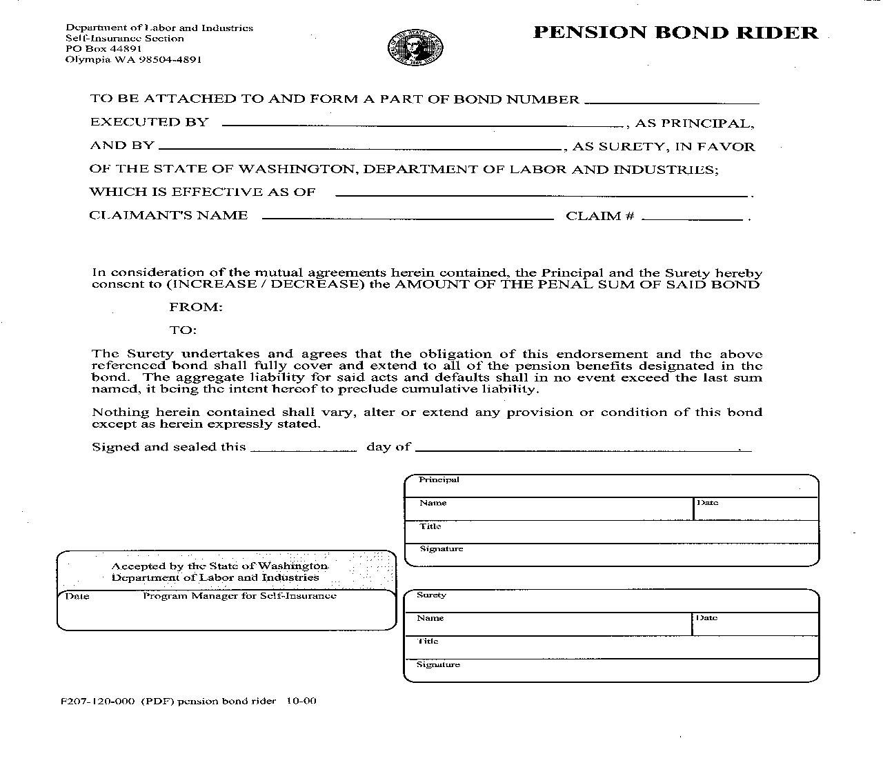 Pension Bond Rider {F207-120-000} | Pdf Fpdf Doc Docx | Washington