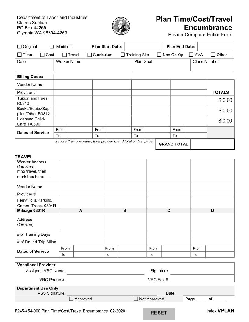 Plan Time Cost Travel Encumbrance {F245-454-000} | Pdf Fpdf Docx | Washington