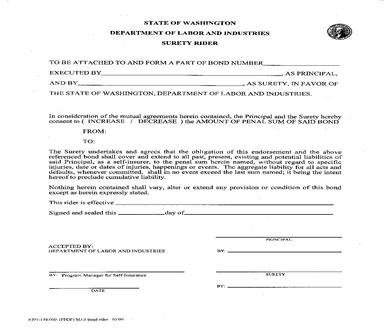 Surety Rider {F207-134-000} | Pdf Fpdf Doc Docx | Washington