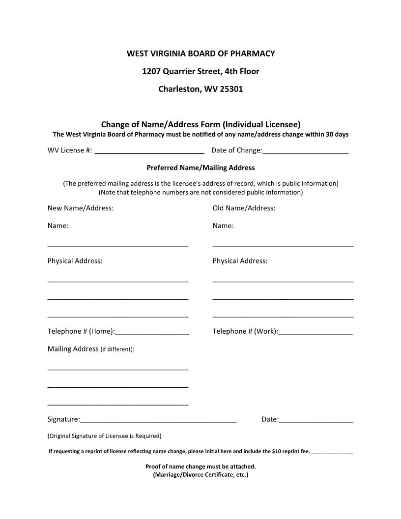 Change Of Address Form | Pdf Fpdf Doc Docx | West Virginia