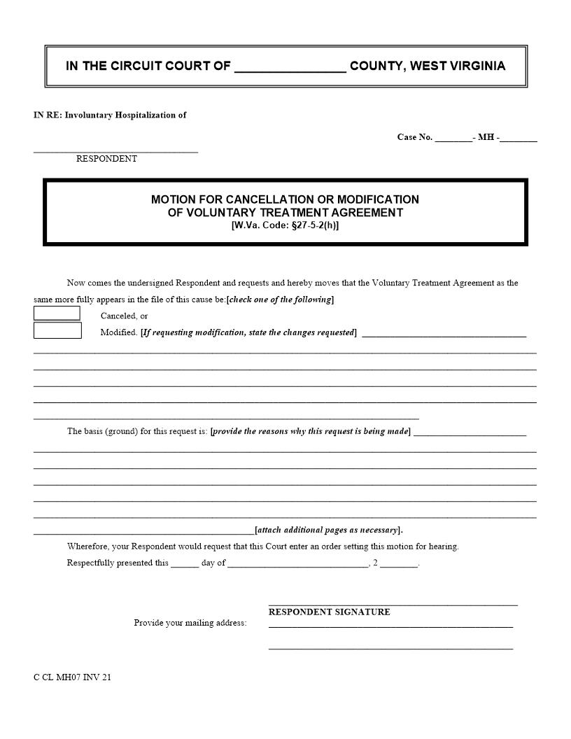 Motion for Cancellation Or Modification Of VTA {INV 21} | Pdf Fpdf Docx | West Virginia