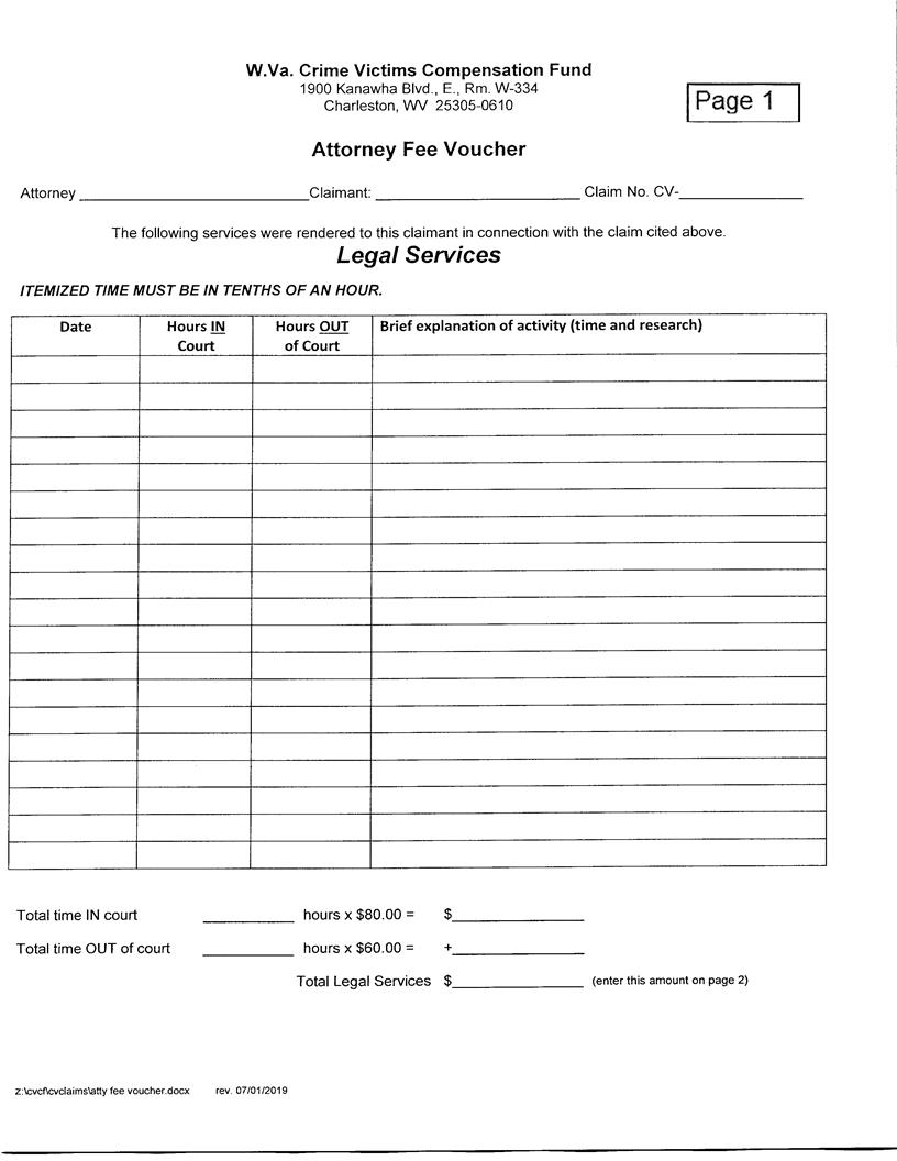Attorney Fee Voucher | Pdf Fpdf Doc Docx | West Virginia
