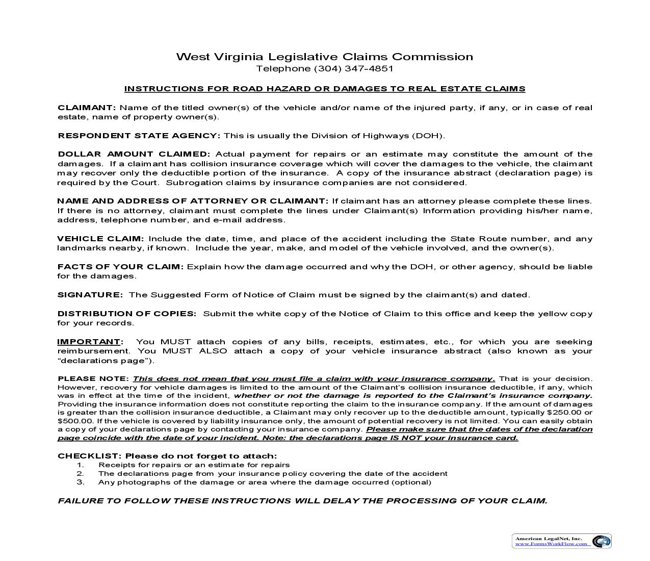 Suggested Form Of Notice Of Claim | Pdf Fpdf Doc Docx | West Virginia