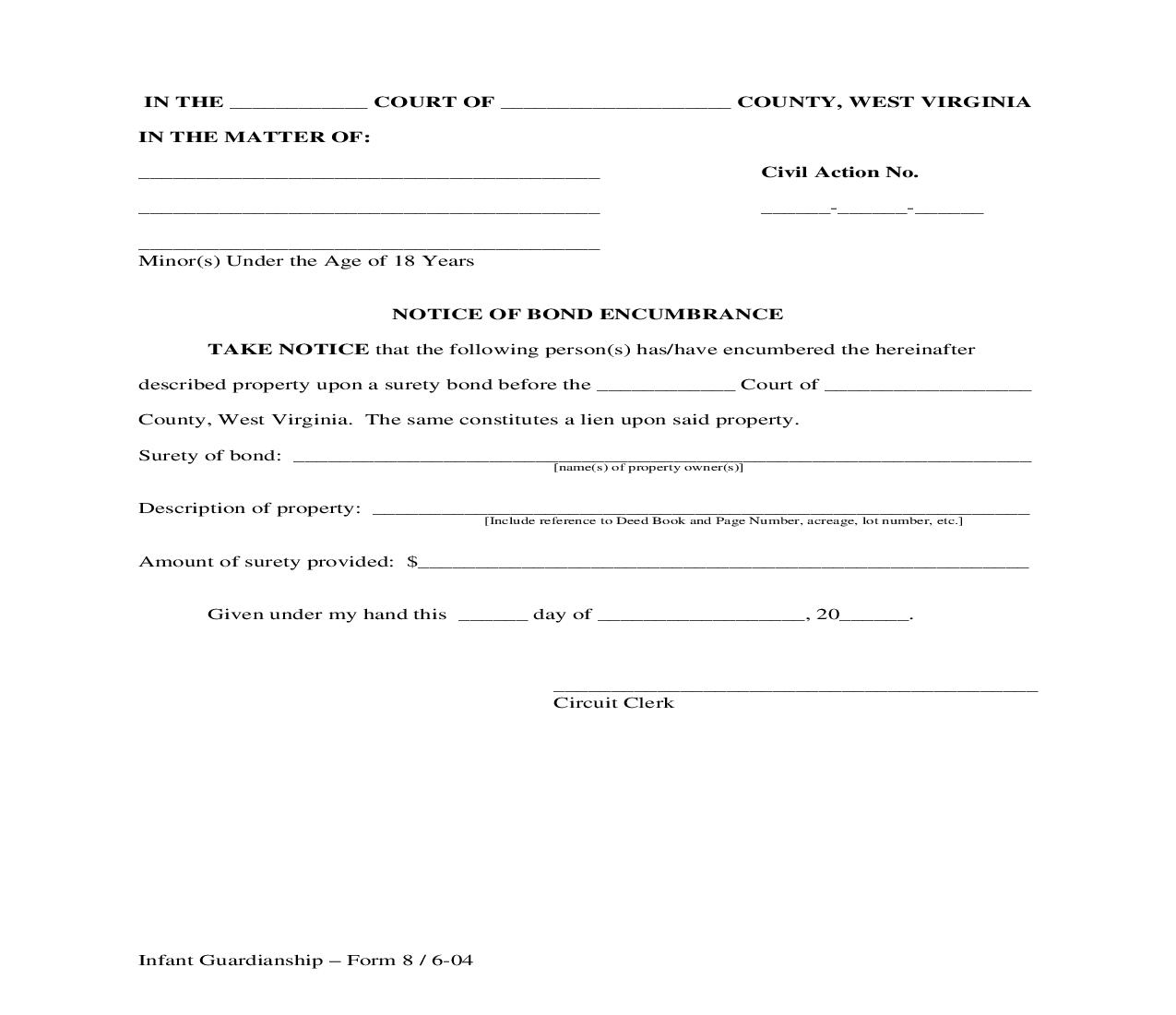 Notice Of Bond Encumbrance {8} | Pdf Fpdf Doc Docx | West Virginia