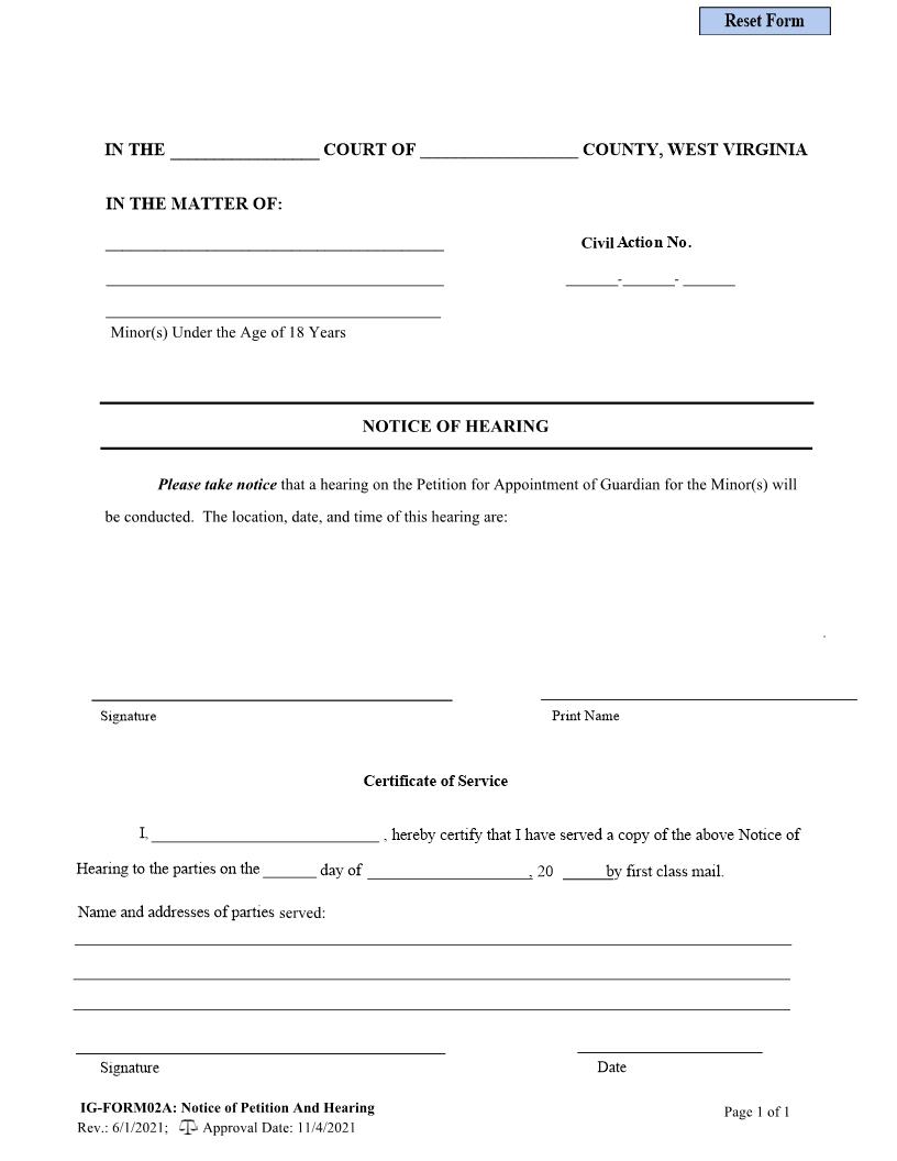 Notice Of Petition And Hearing {2} | Pdf Fpdf Doc Docx | West Virginia