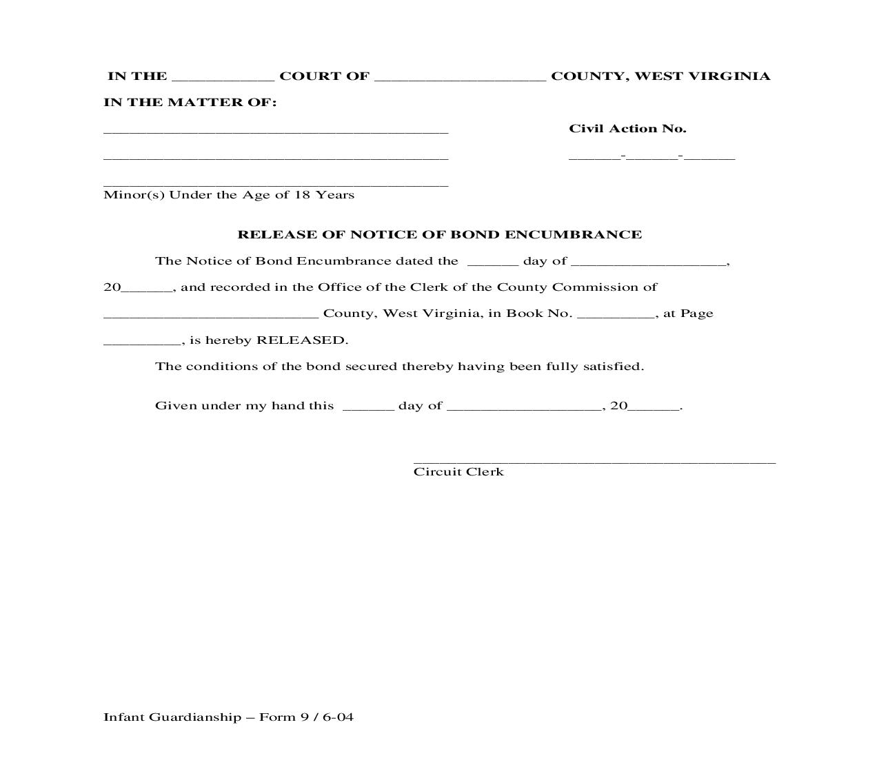 Release Of Notice Of Bond Encumbrance {9} | Pdf Fpdf Doc Docx | West Virginia
