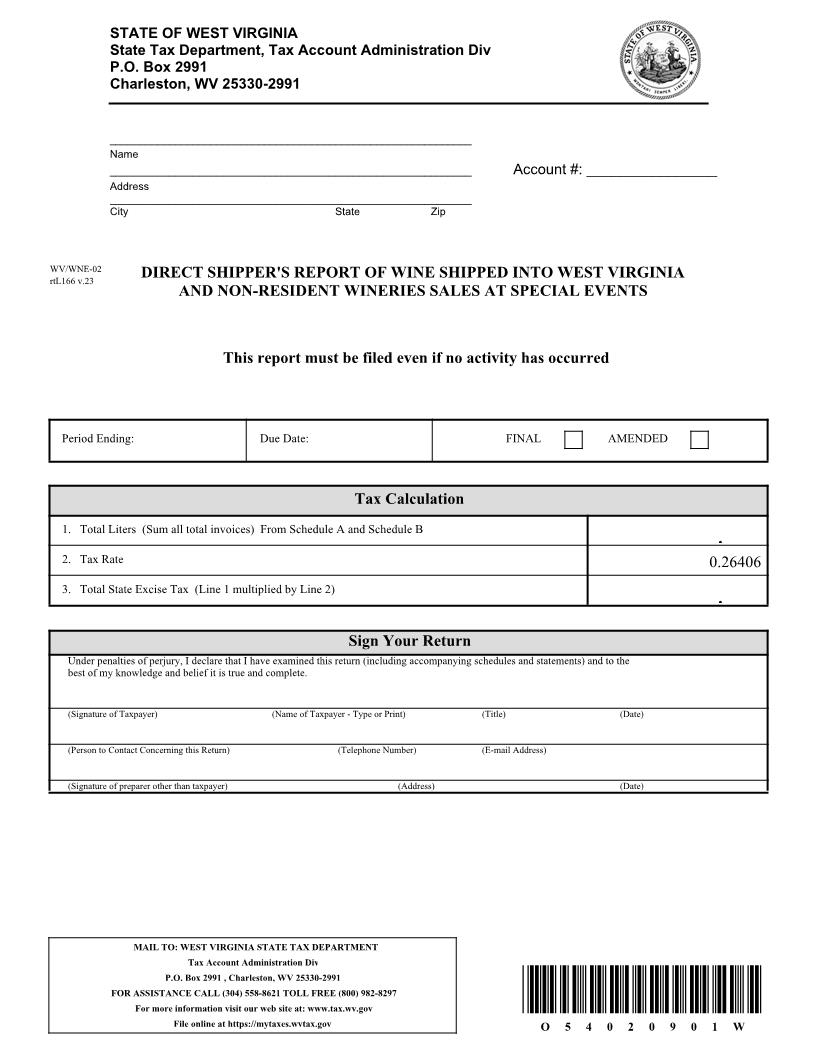 Direct Shippers Report Of Wine Shipped Into West Virginia {WV-WNE-02} | Pdf Fpdf Doc Docx | West Virginia