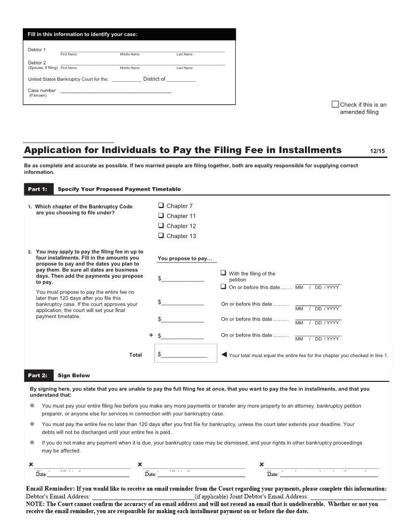 Application To Pay Filing Fee In Installments | Pdf Fpdf Docx | West Virginia