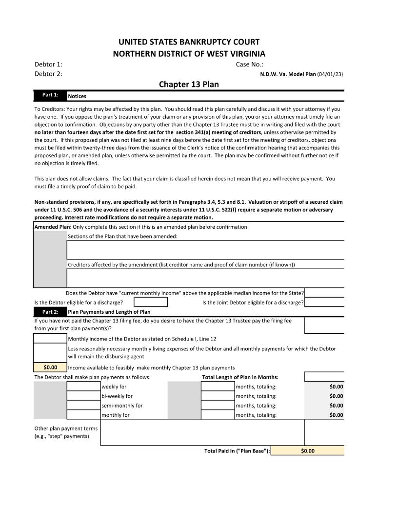 Chapter 13 Model Plan | Pdf Fpdf Docx | West Virginia
