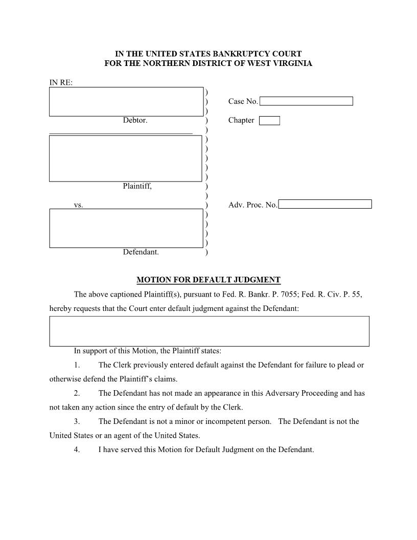 Model Motion For Default Judgment And Proposed Order | Pdf Fpdf Docx | West Virginia