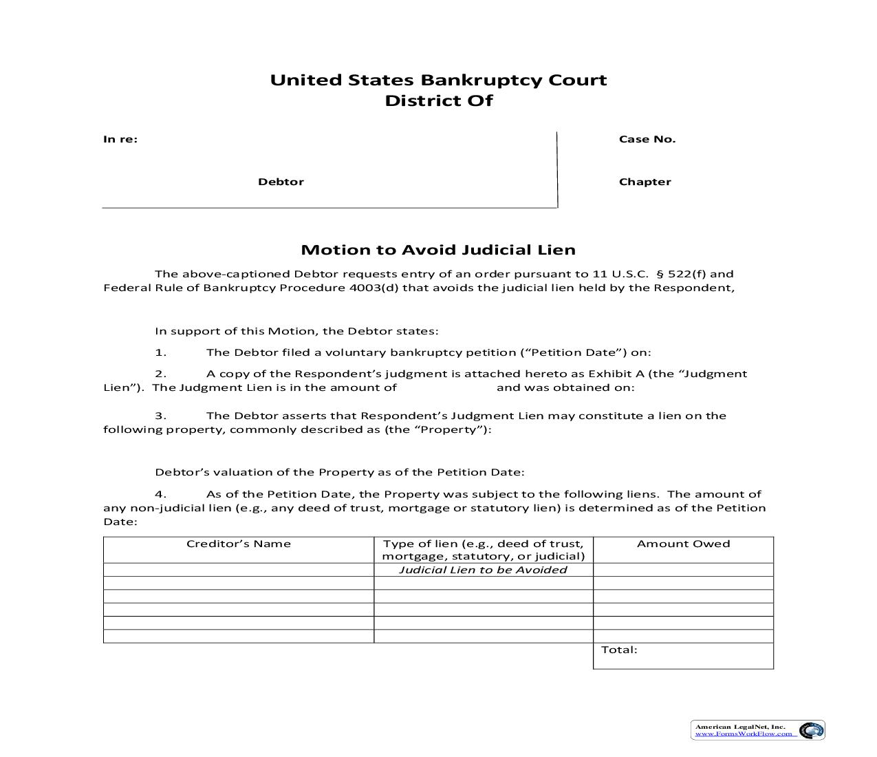 Motion To Avoid Judicial Lien | Pdf Fpdf Doc Docx | West Virginia