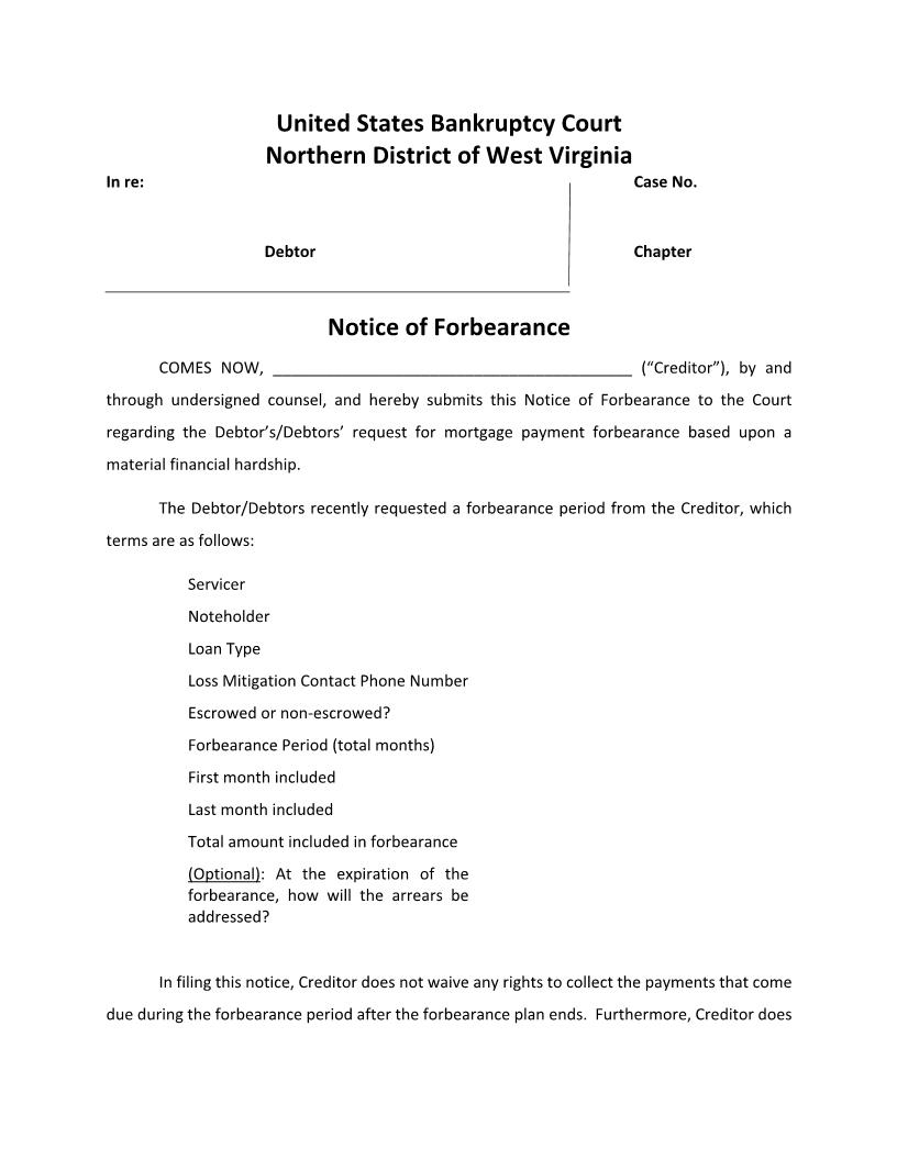 Notice Of Forbearance | Pdf Fpdf Docx | West Virginia