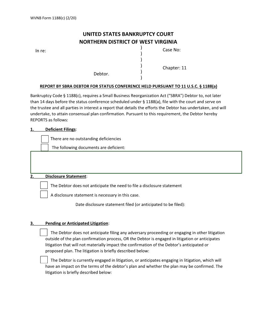 Pre-Status Conference Report Under 1188(c) | Pdf Fpdf Docx | West Virginia