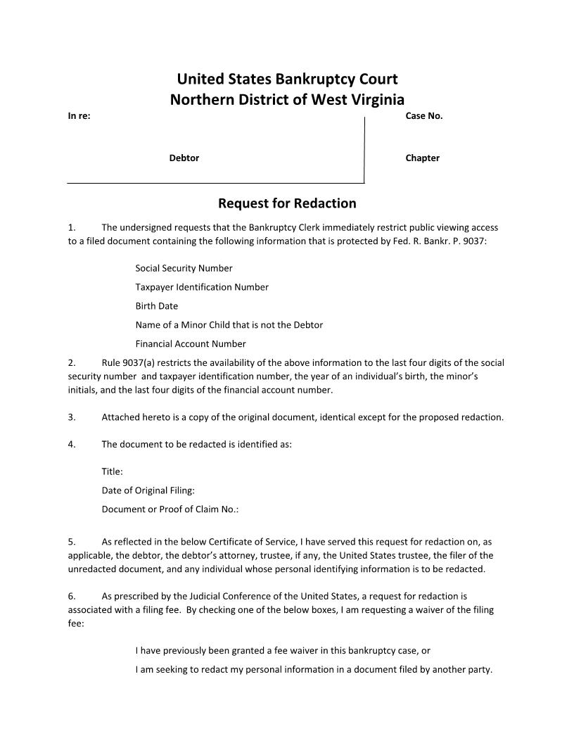 Request For Redaction Of Personal Identifiers | Pdf Fpdf Docx | West Virginia