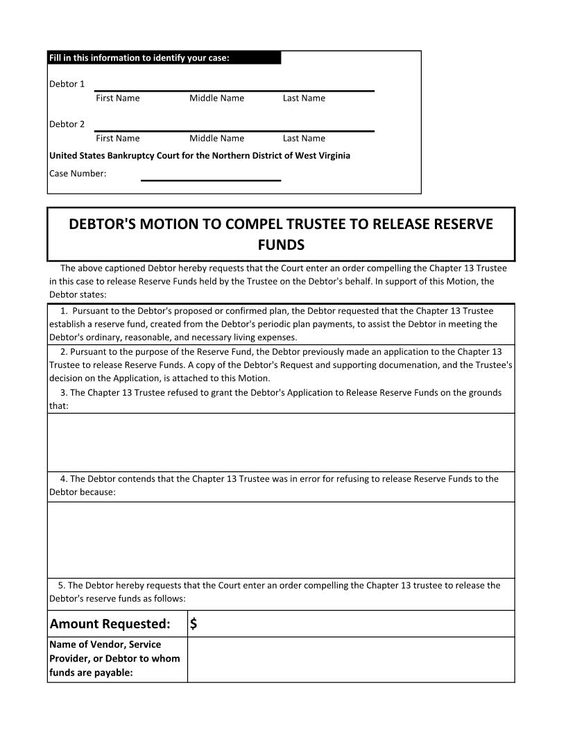 Reserve Fund-Request To The Court To Compel The Chapter 13 Trustee | Pdf Fpdf Docx | West Virginia
