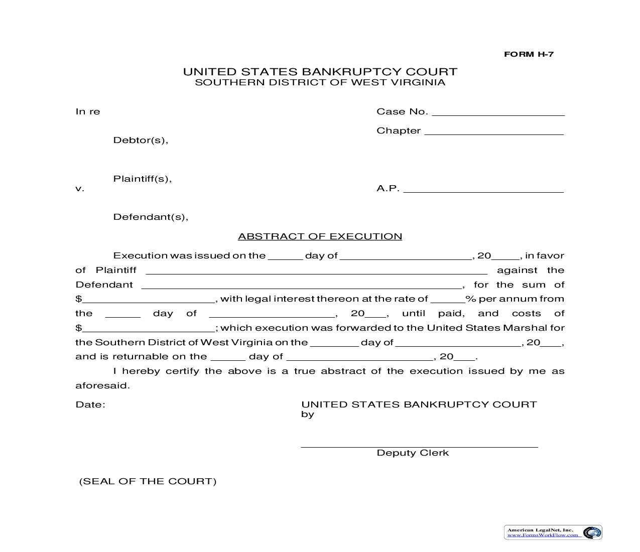 Abstract Of Execution {H-7} | Pdf Fpdf Doc Docx | West Virginia