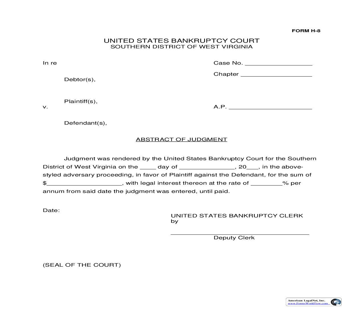 Abstract Of Judgment {H-8} | Pdf Fpdf Doc Docx | West Virginia