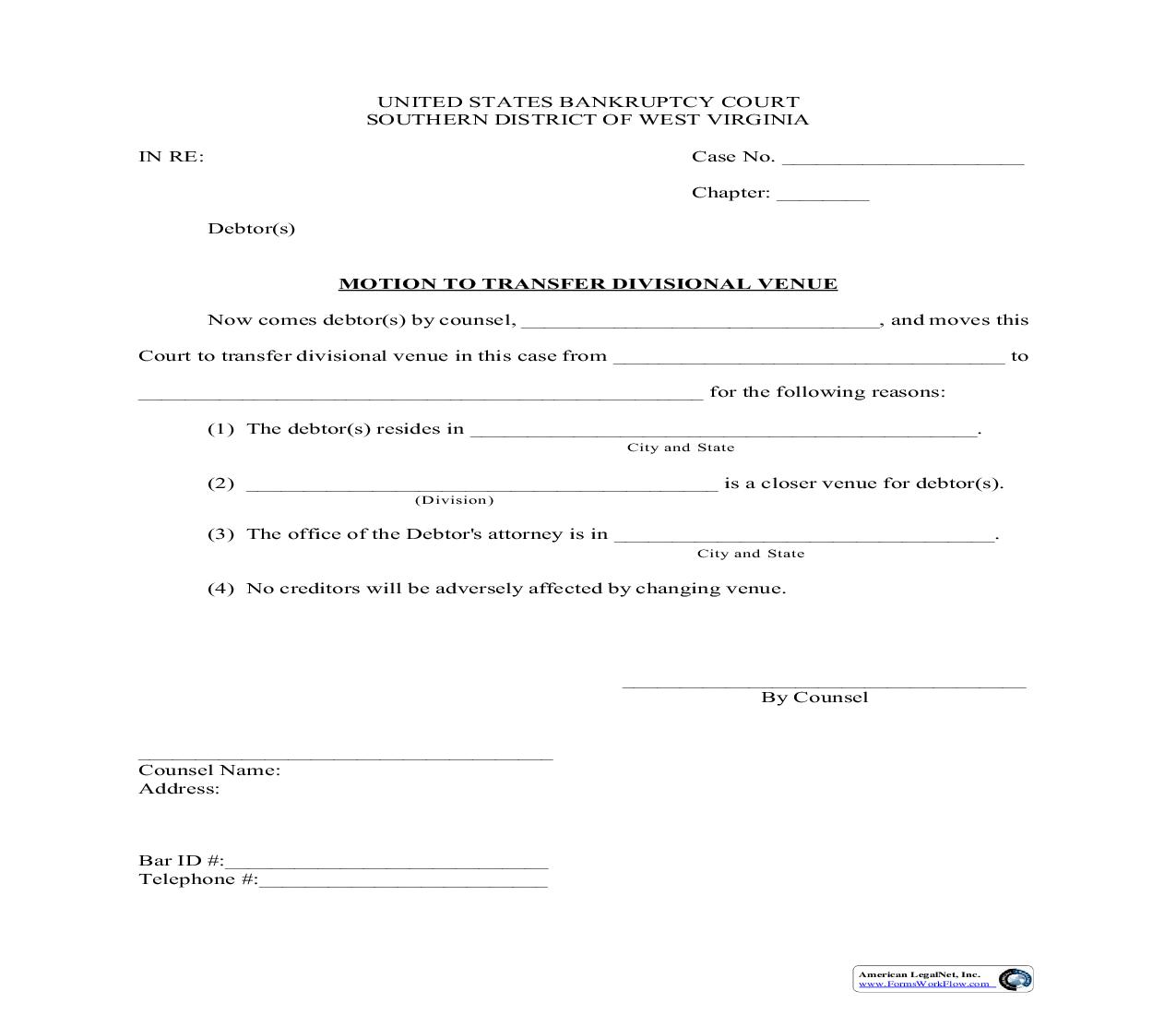 Motion To Transfer Divisional Venue | Pdf Fpdf Doc Docx | West Virginia