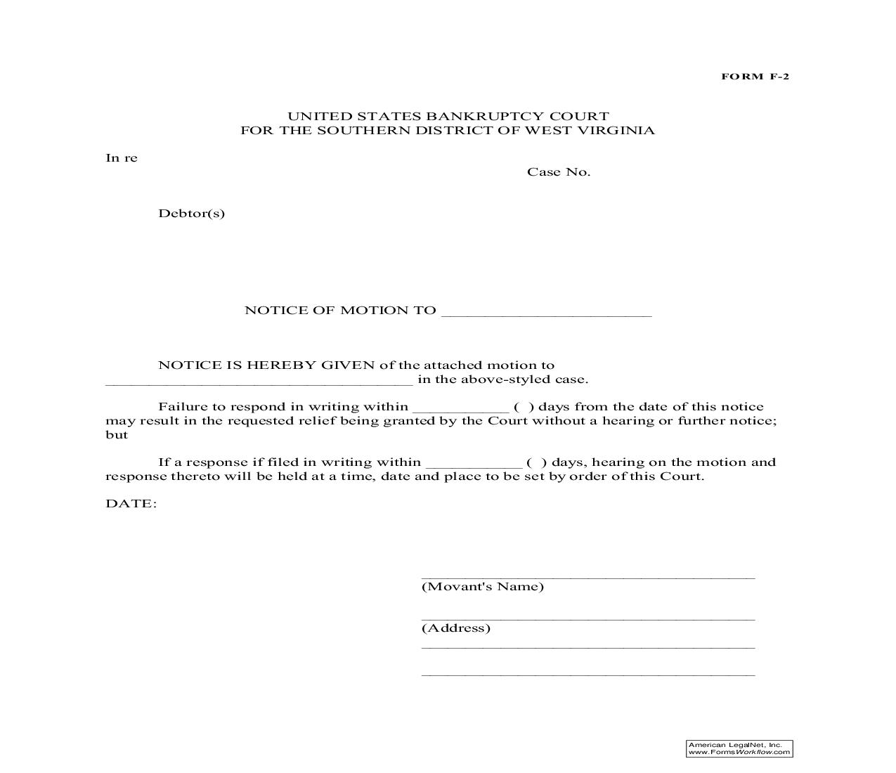 Notice Of Motion {F-2} | Pdf Fpdf Doc Docx | West Virginia