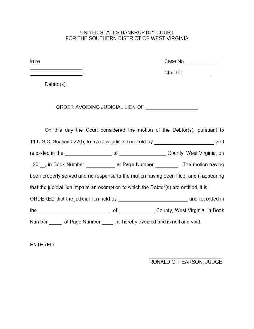Order Avoiding Judicial Lien | Pdf Fpdf Docx | West Virginia