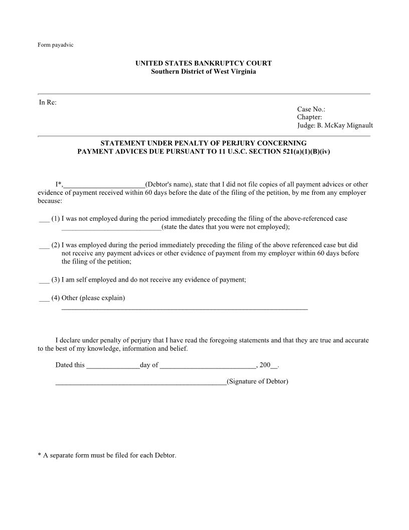 Statement In Lieu Of Payment Advices  | Pdf Fpdf Docx | West Virginia