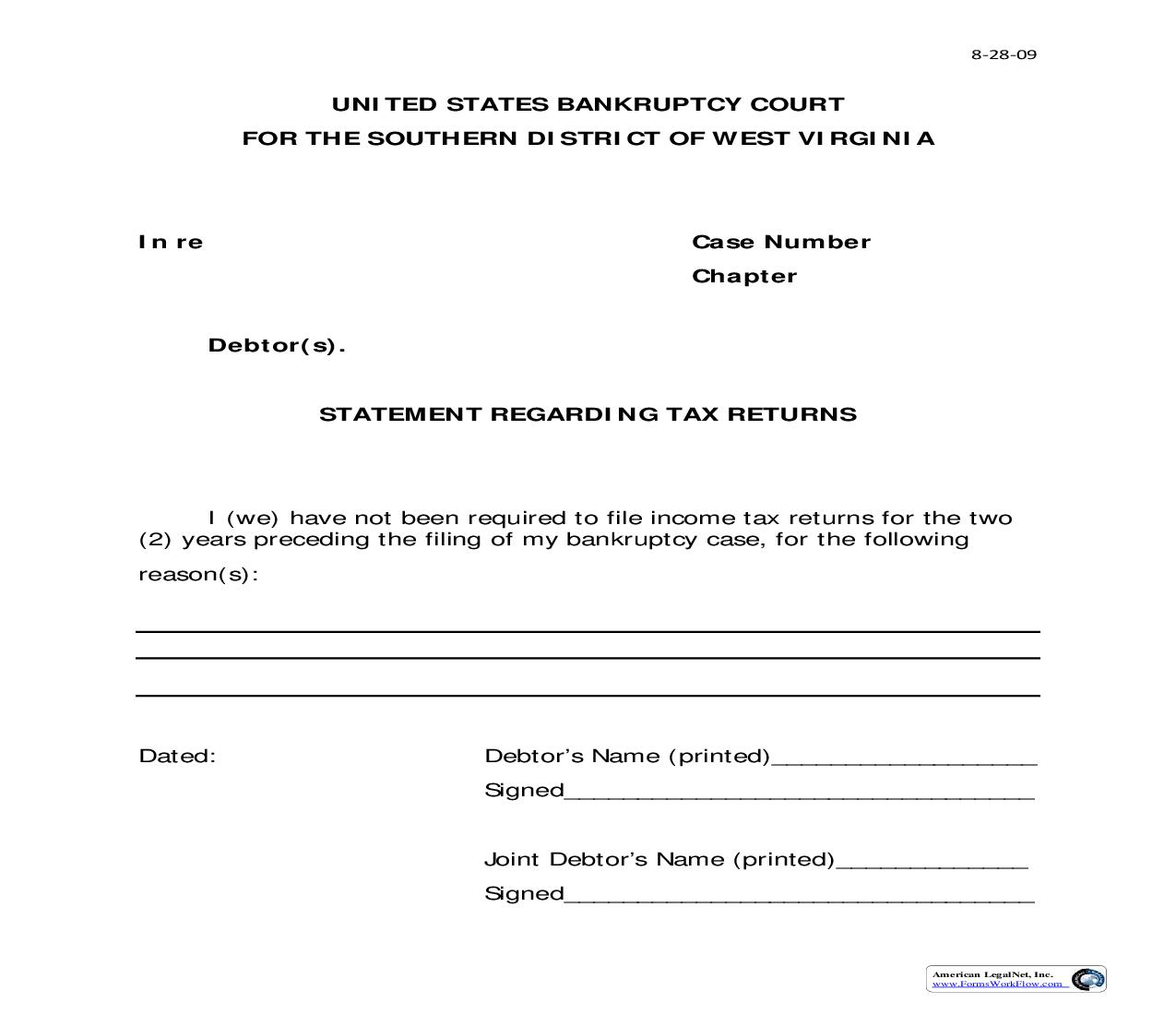 Statement Regarding Tax Returns | Pdf Fpdf Doc Docx | West Virginia