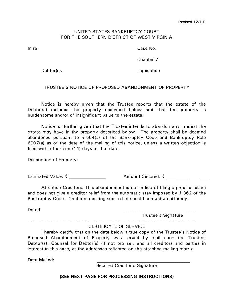 Trustee Abandonment | Pdf Fpdf Docx | West Virginia