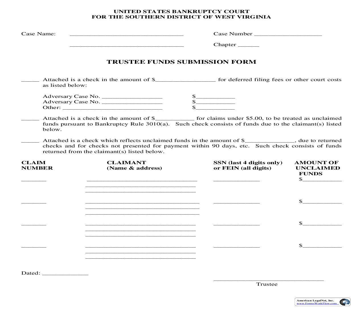 Trustee Funds Submission Form | Pdf Fpdf Doc Docx | West Virginia