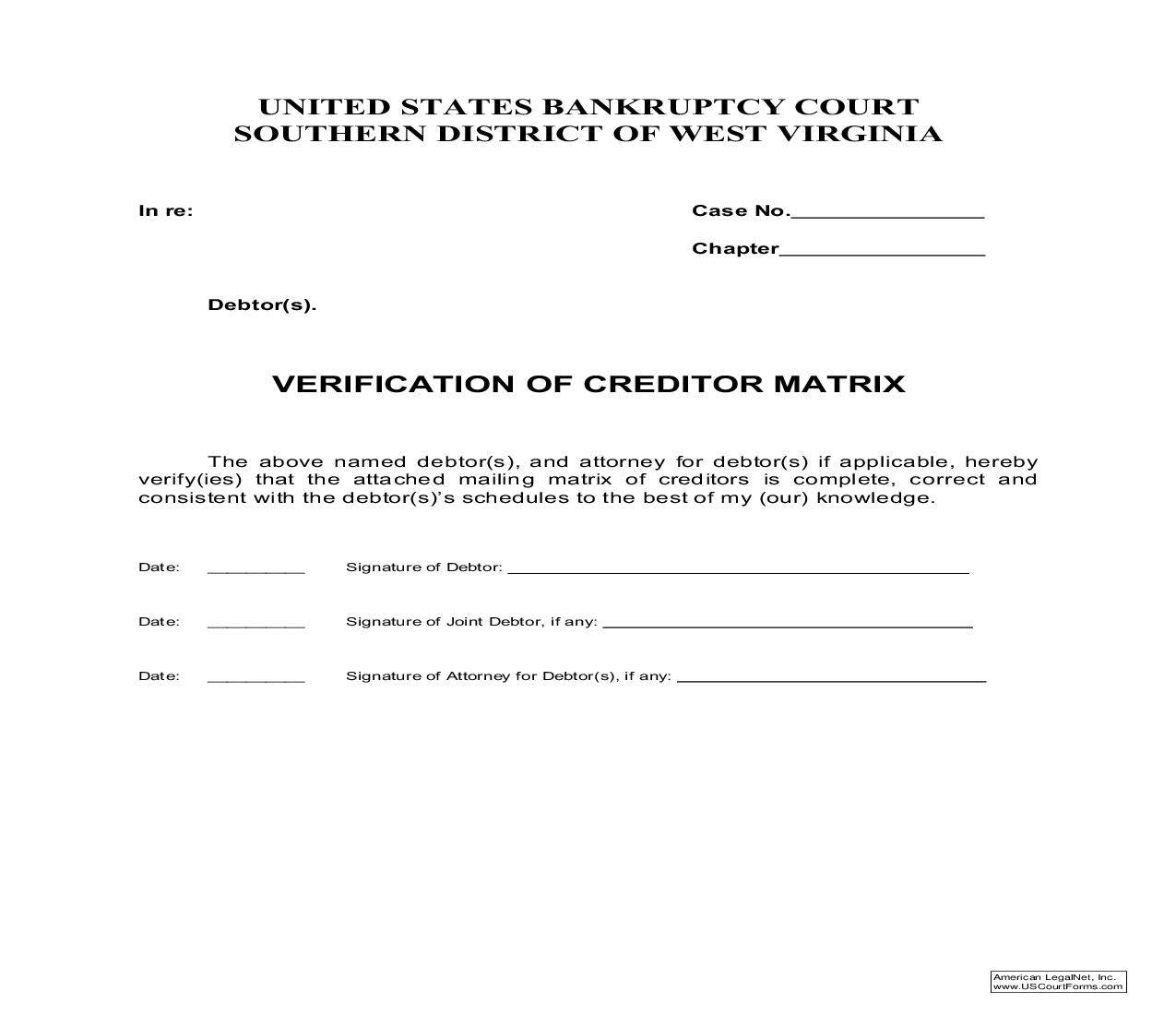 Verification Of Creditor Matrix | Pdf Fpdf Doc Docx | West Virginia