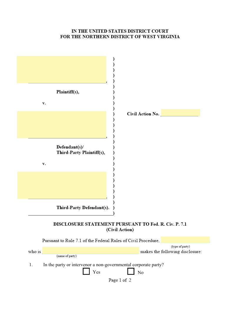 Civil Corporate Disclosure Statement | Pdf Fpdf Doc Docx | West Virginia