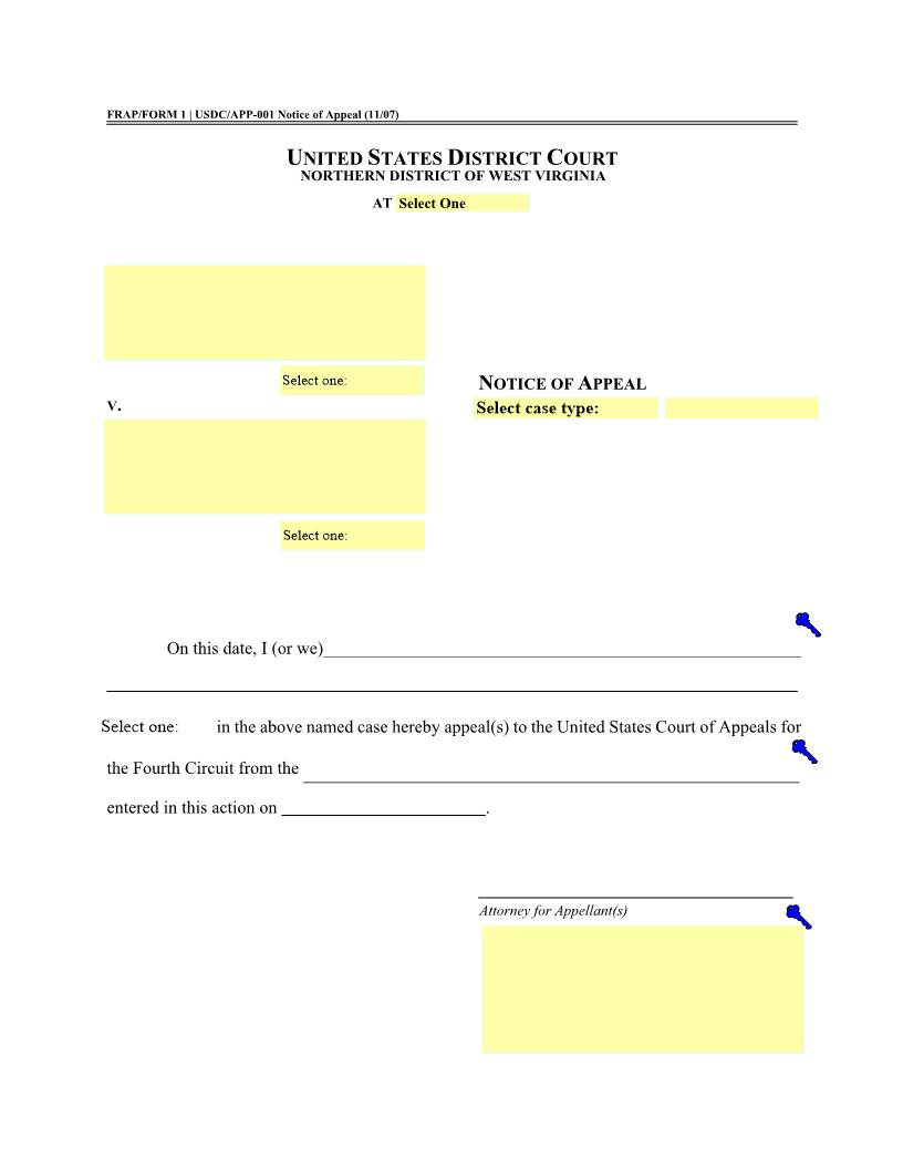 Notice of Appeal-(Generic) Civil | Pdf Fpdf Docx | West Virginia