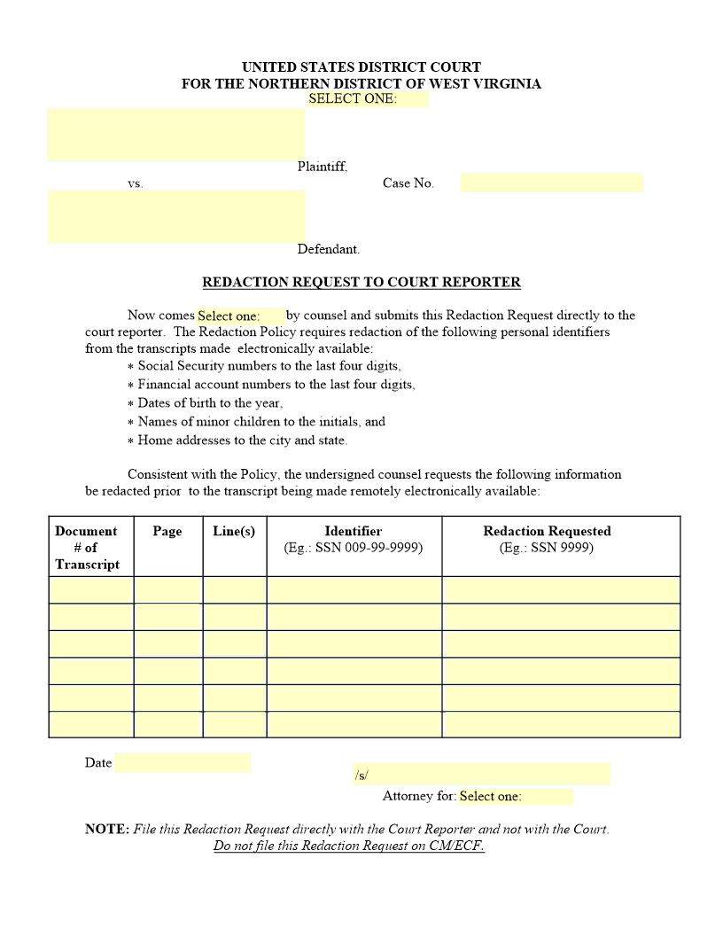 Redaction Request | Pdf Fpdf Docx | West Virginia