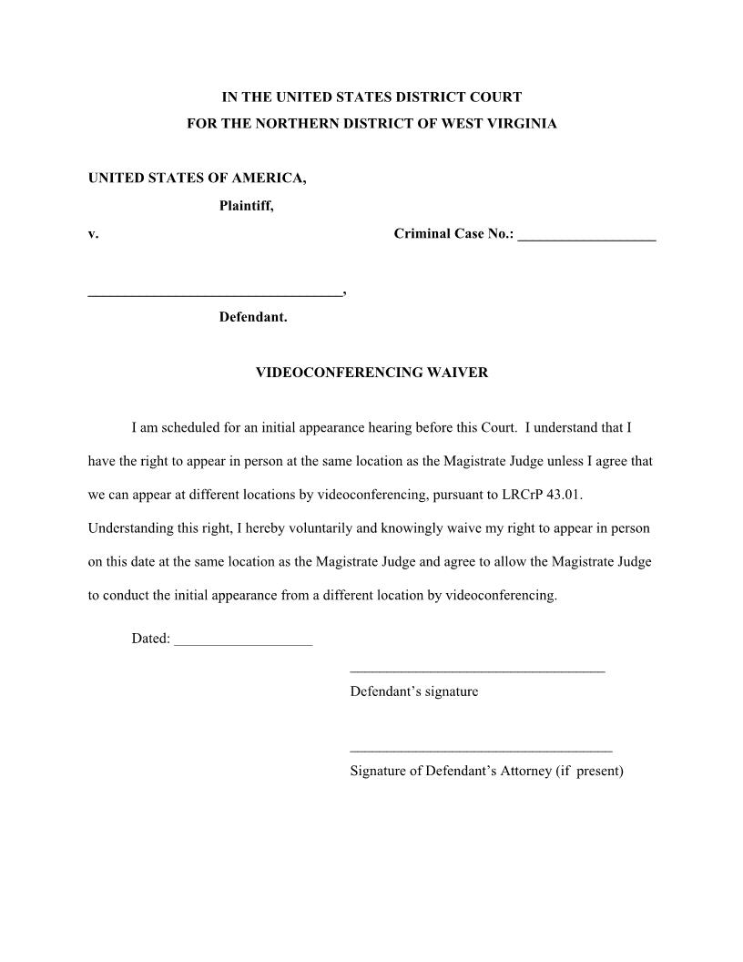 Waiver-Videoconferencing | Pdf Fpdf Docx | West Virginia
