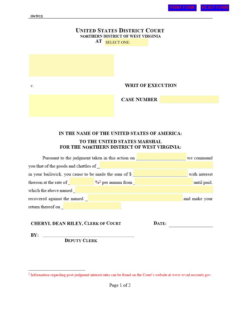 Writ Of Execution | Pdf Fpdf Docx | West Virginia
