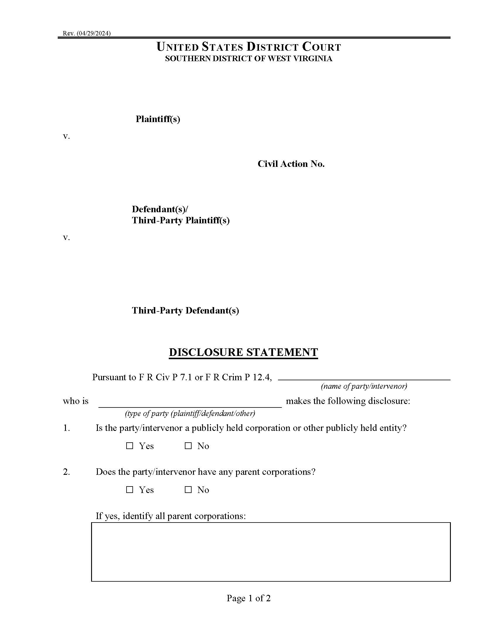 Disclosure Statement  | Pdf Fpdf Docx | West Virginia