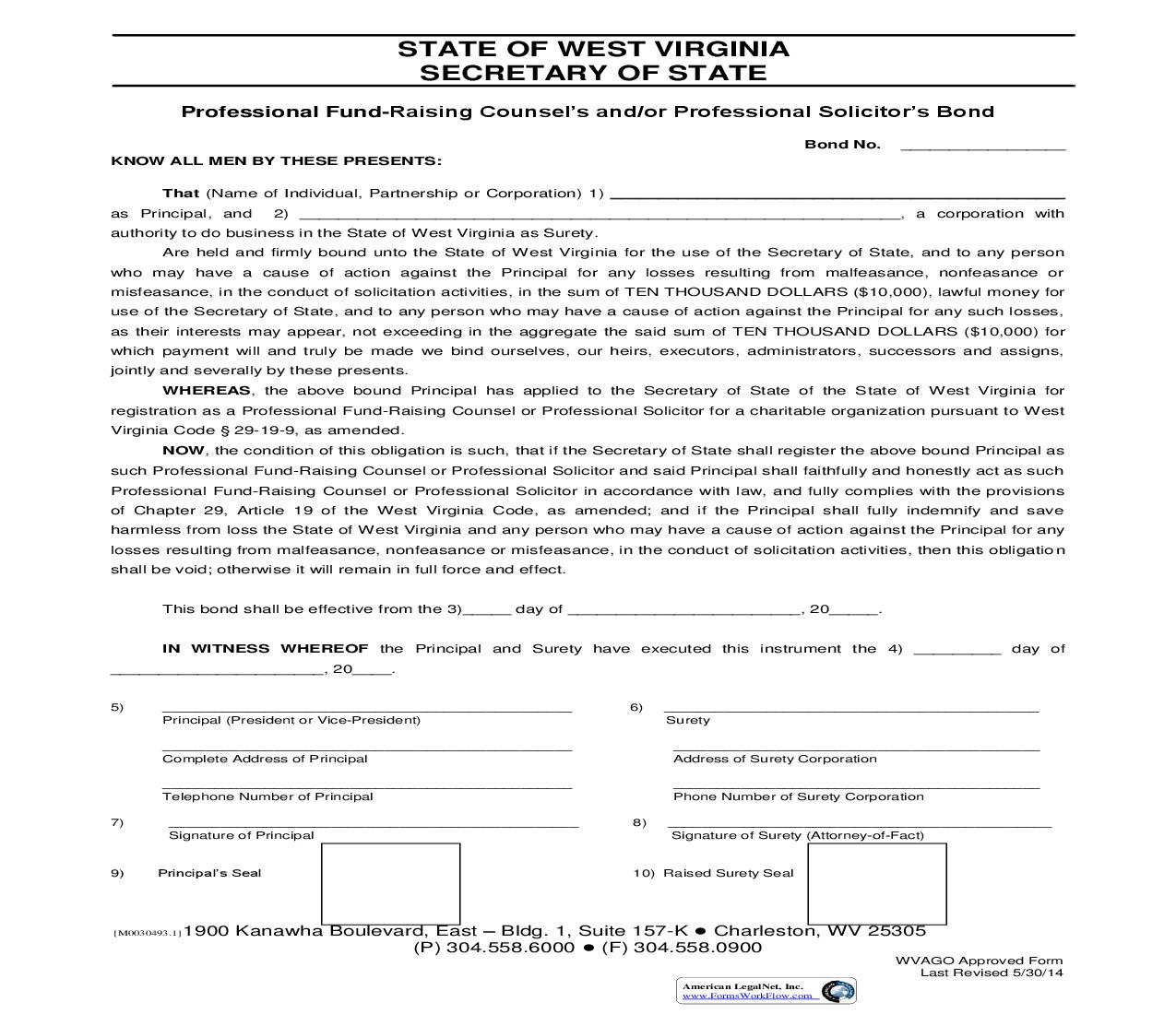 Professional Fund-Raising Counsels Or Professional Solicitors Bond | Pdf Fpdf Doc Docx | West Virginia
