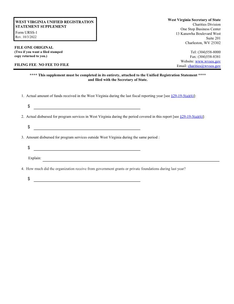 Registration Statement Supplement {URSS-1} | Pdf Fpdf Docx | West Virginia