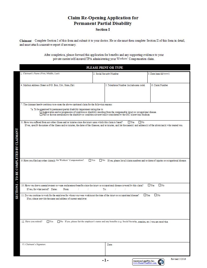 Application To Reopen Partial Disability Claim | Pdf Fpdf Docx | West Virginia