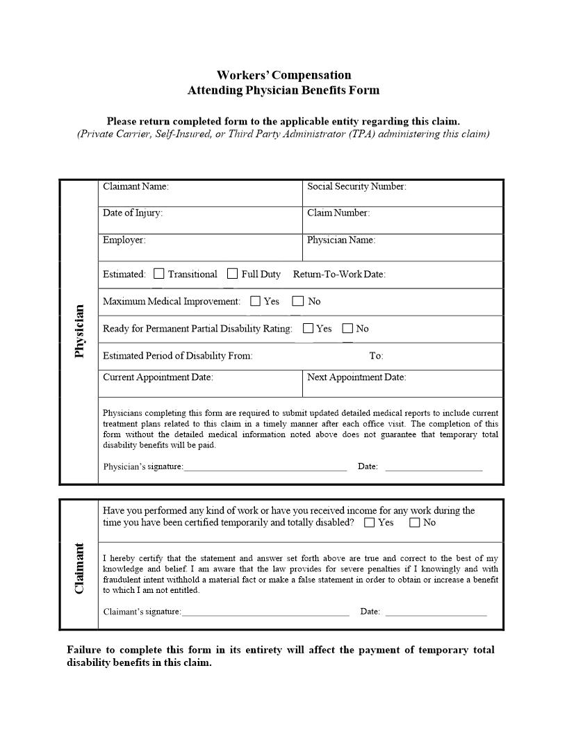 Attending Physician Benefits Form | Pdf Fpdf Docx | West Virginia