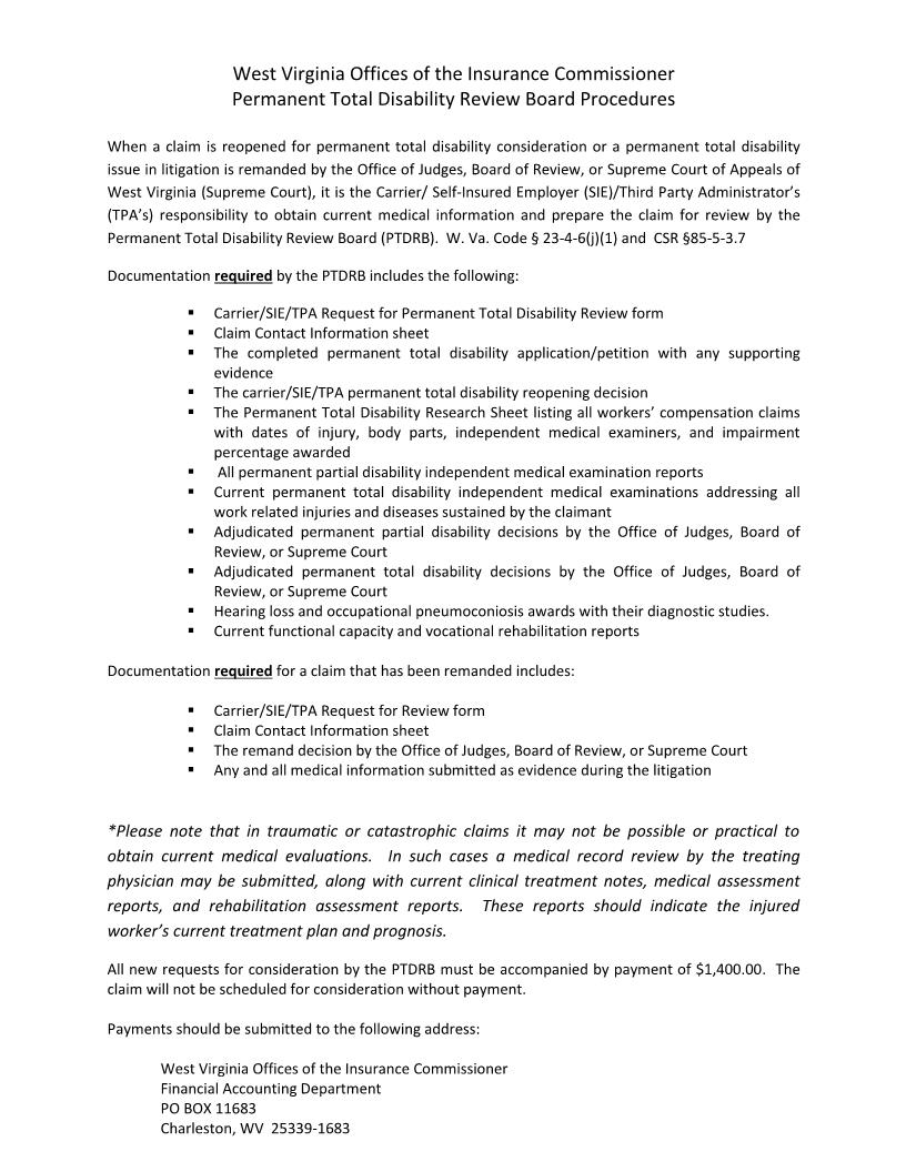 Carrier-Self-Insured-TPA Request For Permanent Total Disability Review | Pdf Fpdf Docx | West Virginia